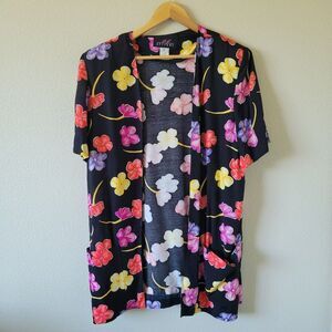 Vtg AG OPTIONS 80s Open Front Summer Jacket Sz 12 Longline Large Floral Kimono